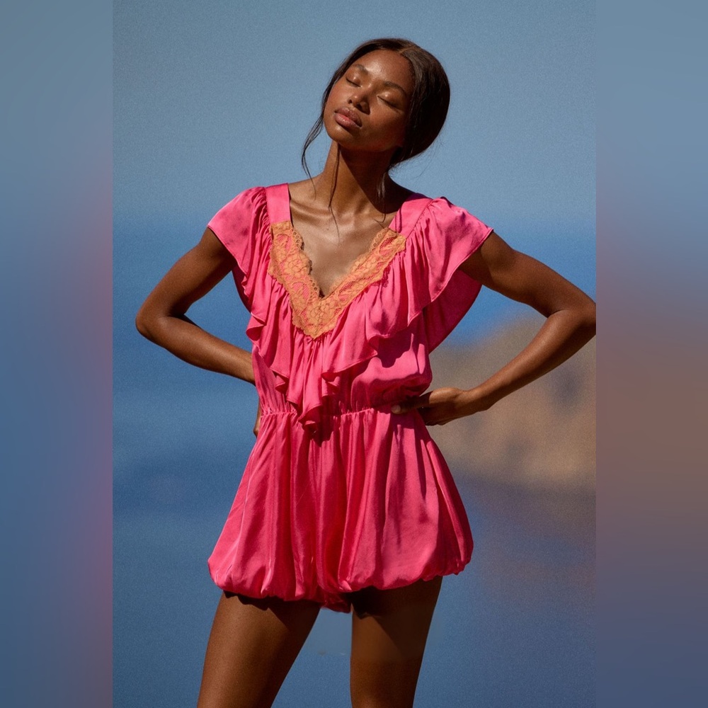 The LyreBird Silky Lace Ruffle Romper